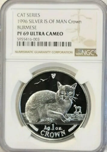 1996 マン島 シルバー 1 クラウン バーミーズ キャット NGC PF 69 ウルトラ カメオ レア トップ ポップ|WORLD RESOURCE【KING店】