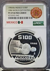 1986 メキシコ シルバー 100 ペソ ワールドカップ ゴールキーパー NGC PF 69 ウルトラ カメオ トップ ポップ|WORLD RESOURCE【KING店】