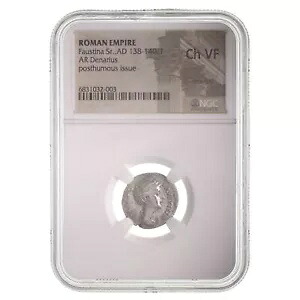 本物のローマ銀デナリウス - ファウスティナ シニア (AD 138-140) NGC CH-VF グレード