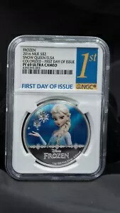 ディズニー公式2016アナと雪の女王1オンス銀貨 PF70 UC初日発行ラベル付 ディズニー公式2016アナと雪の女王1オンス銀貨 PF70 UC初日発行ラベル