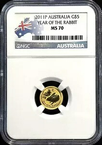 2011 $5 オーストラリア 1/20 オンス ゴールド ルナー ? NGC MS70 ? ウサギ年 (シリーズ II)|WORLD RESOURCE【KING店】
