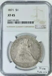 1871 年着席リバティ ダラー NGC XF-45。素敵なタイプのコイン！｜WORLD RESOURCE【KING店】