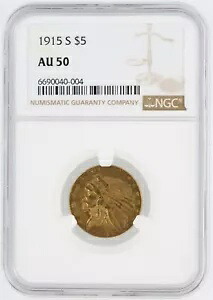 1915-S ハーフ イーグル NGC AU50 $5 サンフランシスコ鋳造 インディアン ヘッド 金貨｜WORLD RESOURCE【KING店】