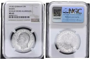 バーデン 3 マーク 1915 G サンプル フレデリック II アルミニウム製!!! NGC MS65 106552- 358,875円
