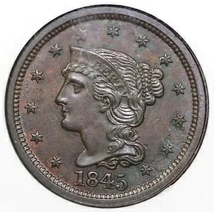 1845 1c N-3 編み込みヘア ラージ セント NGC MS 63 EX;ジュールズ・ライバー｜WORLD RESOURCE【KING店】