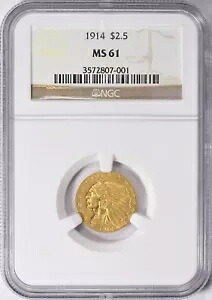 1914 インディアン ヘッド $2.5 クォーター イーグル ゴールド NGC MS61|WORLD RESOURCE【KING店】