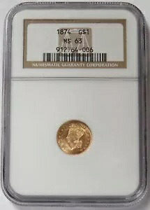 1874 ゴールド 1 ドル プリンセス ヘッド コイン NGC ミントステート 63 PQ｜WORLD RESOURCE【KING店】