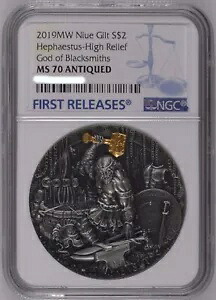 NGC MS70 ニウエ 2019 ヘパイストス 鍛冶屋の神 シルバー コイン 2オンス COA｜WORLD RESOURCE【KING店】
