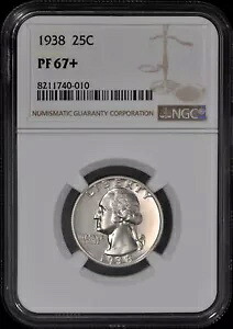 1938 プルーフ ワシントン クォーター 25c NGC PF67+ (PR67) 非常に PQ!