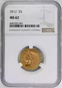 1912 P ゴールド ハーフ イーグルス $5 インディアン ヘッド NGC MS-62