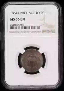 1864 P 2セント枚 NGC MS-66 BN