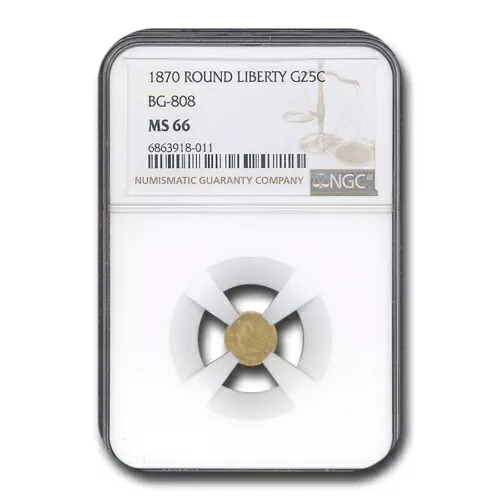 1870 リバティ ラウンド 25 セント ゴールド MS-66 NGC (BG-808)