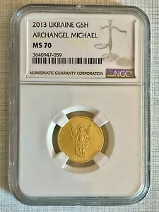ウクライナ 2013 大天使ミカエル 5 UAH 1/4 オンス ゴールド コイン NGC MS70 Sku# 4201