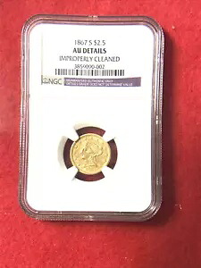 1867 S リバティ ヘッド クォーター イーグル $2.50 ゴールド NGC AU 詳細 / 鋳造のみ 28k