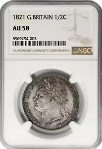 1821 ジョージ IV ハーフ クラウン、NGC 認定 AU-58、ロンドン造幣局、スピンク 3807、KM-676