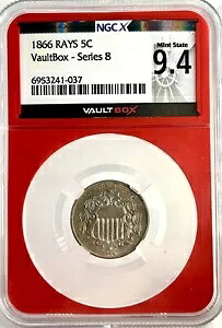 1866 シールド ニッケル - レイズ バラエティ付き - NGC MS 64
