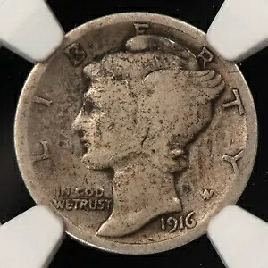 1916-D 10c マーキュリー ダイム - クラスティ - オリジナルと同様のフェイスアップ - NGC グッド デッツ - B4467