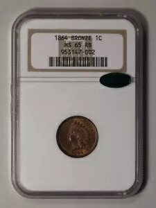 1864 1C ブロンズ インディアン セント - タイプ 3 ブロンズ NGC MS65RB (CAC) 392,535円