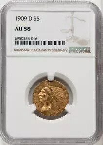 1909-D インディアン $5 NGC AU58