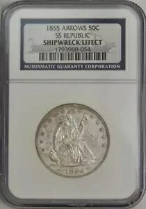 1855 シーテッド リバティ ハーフ 50c SS リパブリック難破船 NGC 944047-24｜WORLD RESOURCE【KING店】