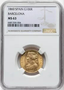 1860 スペイン 100Reales バルセロナ NGC MS63｜WORLD RESOURCE【KING店】