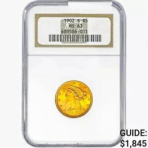 1902-S ゴールド リバティ ヘッド ハーフ イーグル $5 コイン NGC MS 63 65 のように見えます。 #006｜WORLD RESOURCE【KING店】