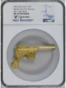 NGC MS70 アンティーク 2023 2オンス チャド S10KF モーゼル ガン - 初リリース 金箔 - ハイレリーフ｜WORLD RESOURCE【KING店】