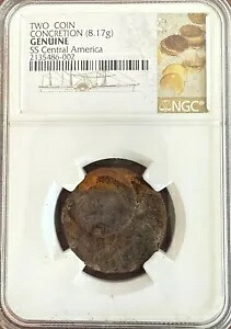 SS 中米難破船からの非常に珍しい NGC スラブ ツー コイン コンクリート