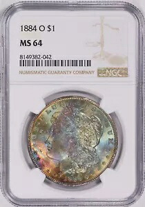 1884 O モーガン ダラー NGC MS64 レインボー トーン エンド オブ ロール パターン モンスター カラー
