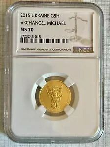 ウクライナ 2015 大天使ミカエル 1/4 オンス 5 グリヴェン ゴールド コイン NGC MS70 Sku# 4559
