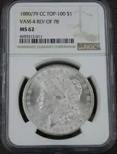 1880-CC モーガン シルバー ダラー NGC MS 62 リバース オブ 78 $1 カーソンシティ 80/79 Vam-4