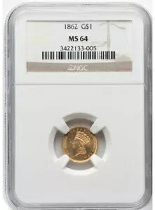 1862 ゴールド ダラー - タイプ 3 G$1 NGC MS64