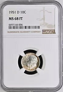 1951-D 10C FB ルーズベルト ダイム NGC MS68FT 6697144-006