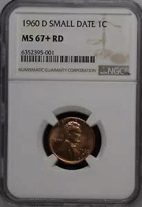 1960-D 1C RD スモール デイト リンカーン記念館 1 セント NGC MS67+RD 6352395-001