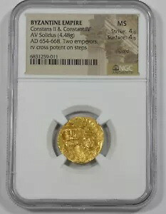 ビザンツ帝国 ゴールド コンスタンス II/コンスタント IV ソリダス AD 654-668 NGC MS 4/5 4/5 406,395円