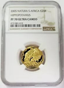 2005 ゴールド 南アフリカ 20 ランド ナチュラ NGC プルーフ 70 UC 1/4 オンス カバ コイン