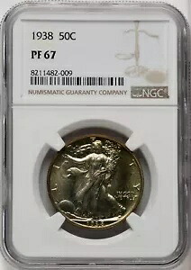 1938 US ウォーキング リバティ シルバー ハーフダラー プルーフ 50C - NGC PF 67