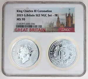 2023年 イギリス イギリス S?2 チャールズ3世 戴冠式 シルバー セット NGC MS70 FR