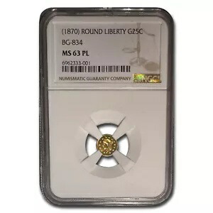 (1870) リバティ ラウンド 25 セント ゴールド MS-63 NGC (PL、BG-834)