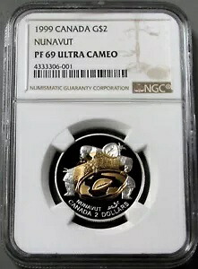 1999 イエロー & ホワイト ソリッド .917 ゴールド カナダ ヌナブト準州 NGC プルーフ 69 UC KM # 357b