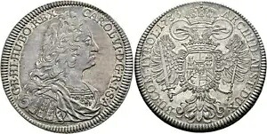 1736年、オーストリア、皇帝カール6世。大きなセイラー銀貨。ホール！ PCGS AU-58！