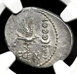 ローマ帝国。マルク・アントニー、紀元前 32 ~ 31 年シルバー デナリウス、LEG X、NGC XF|WORLD RESOURCE【KING店】