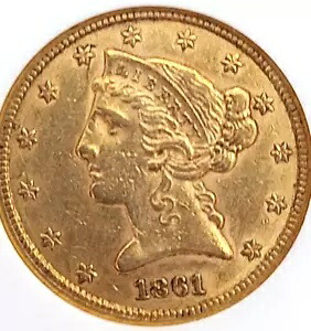 1861 $5 ゴールド リバティ ハーフ イーグル NGC AU55|WORLD RESOURCE【KING店】