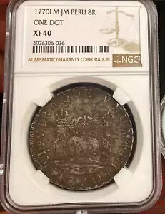 NGC XF 40 ペルー 1770 リマ ペルー カロルス III 銀貨 8R 8 レアレス ワン ドット|WORLD RESOURCE【KING店】