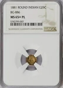 1881 ゴールド ラウンド インディアン 25 セント BG-886 NGC 65+ PL。トップポップ。|WORLD RESOURCE【KING店】
