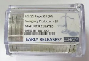 2020 (S) アメリカン シルバー イーグル 緊急 20 コイン ロール NGC ジェム UNC 早期リリース|WORLD RESOURCE【KING店】