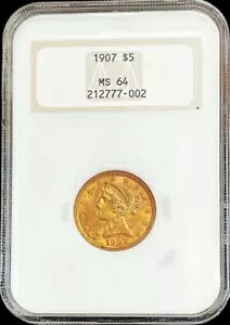 1907 ゴールド USA $5 リバティ ヘッド ハーフ イーグル コイン NGC ミント ステート 64｜WORLD RESOURCE【KING店】
