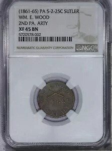 1861-1865 PA S-2-25c サトラー WM。 E. ウッド第 2 PA 砲兵 NGC XF45 EF45 BN LB｜WORLD RESOURCE【KING店】