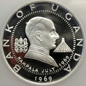 1969 ウガンダ訪問教皇パウロ 6 世 XLARGE プルーフ シルバー 30 シリング NGC コイン i84655｜WORLD RESOURCE【KING店】