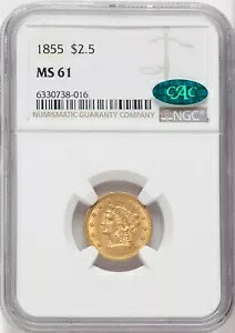 1855 リバティヘッド $2.5 クォーター イーグル ゴールド NGC MS61 CAC|WORLD RESOURCE【KING店】